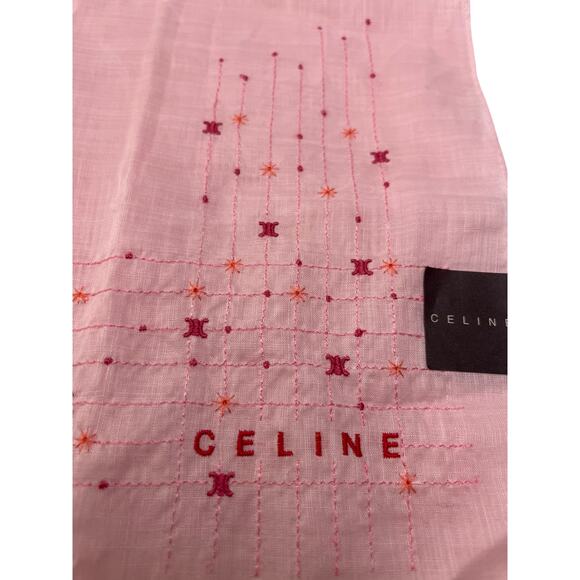 Celine Pink Embroidered Cotton Handkerchief Scarf 100% Cotton Japan 19" - Picture 2 of 8